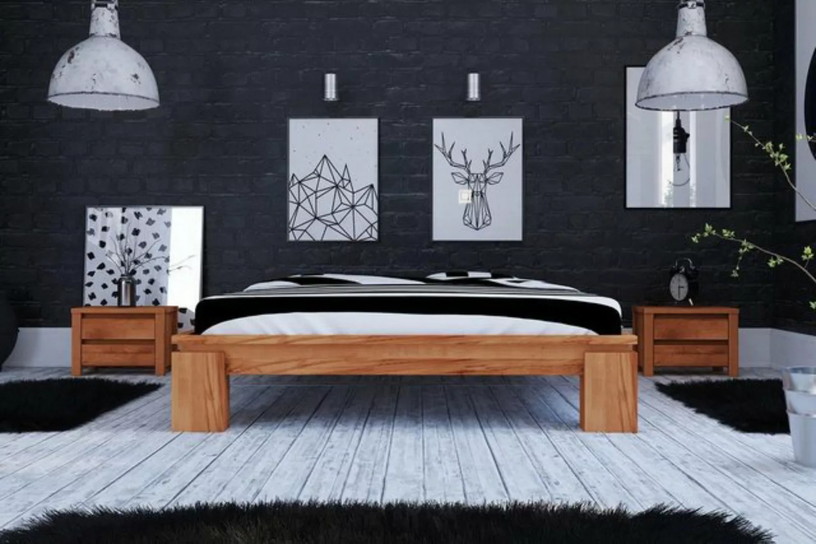 Natur24 Einzelbett Bett Tinci 4 in 80x210cm Kernbuche massiv ohne Holzkopft günstig online kaufen
