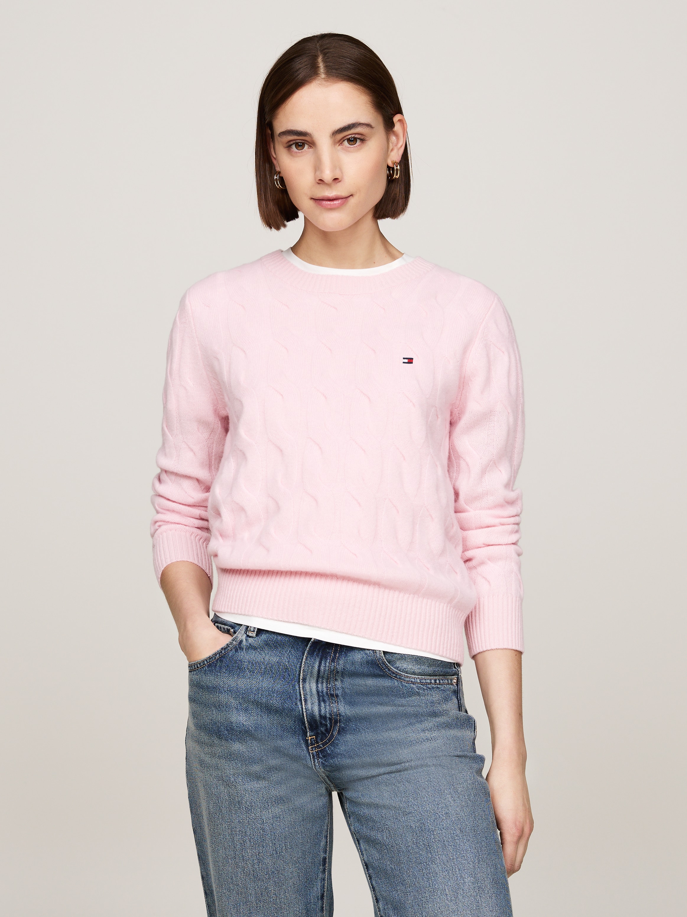 Tommy Hilfiger Strickpullover SOFT WOOL CABLE C-NK mit Zopfmuster, Rundhals günstig online kaufen