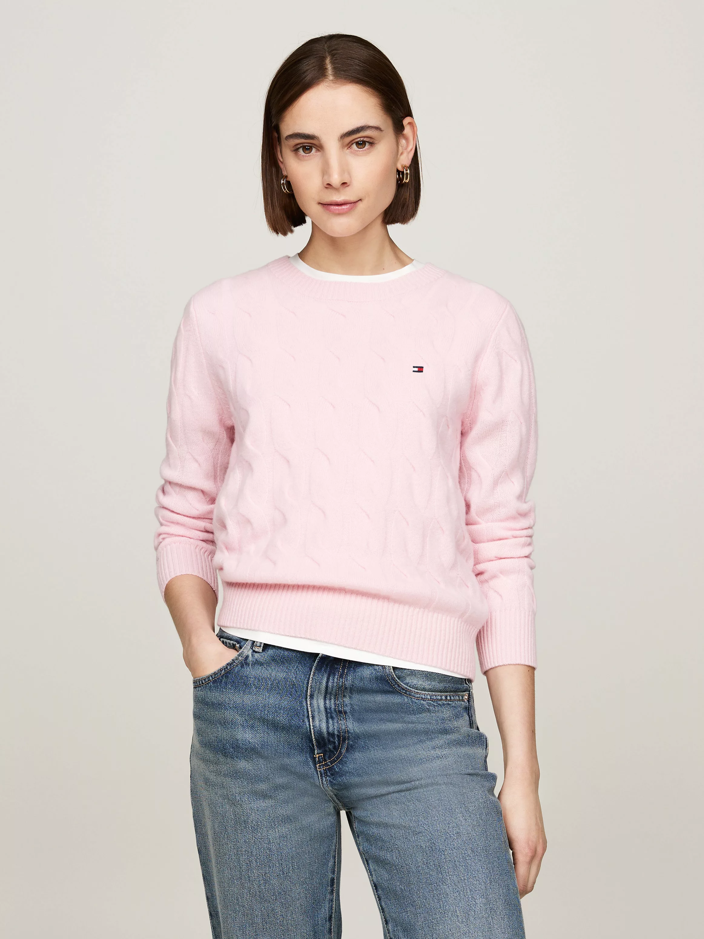 Tommy Hilfiger Strickpullover "SOFT WOOL CABLE C-NK", mit Zopfmuster, Rundh günstig online kaufen