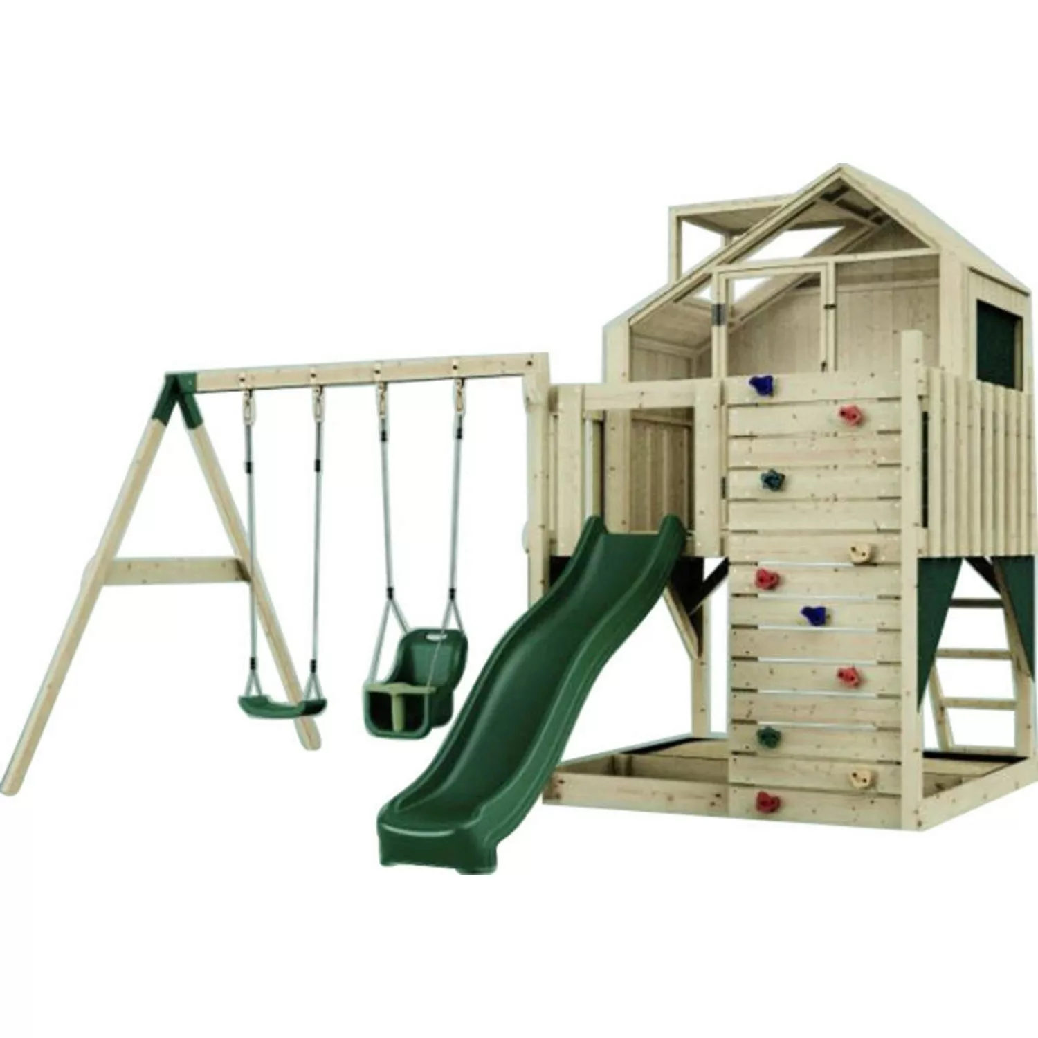 PolarPlay Spielturm Lasse Schaukel Babyschaukel Kletterwand Rutsche Grün günstig online kaufen