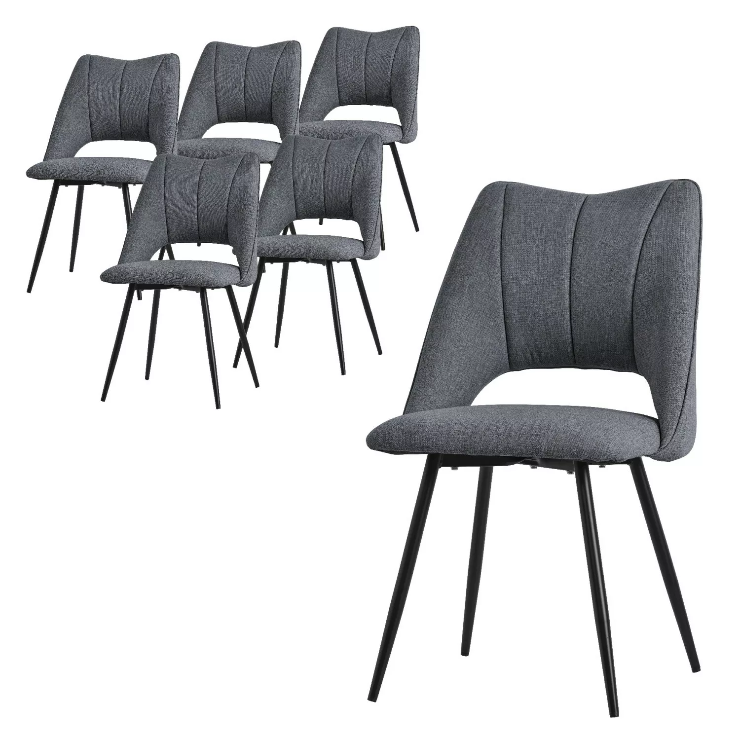 ML-Design Esszimmerstühle 6Er Set Grau aus Stoffbezug mit Rückenlehne günstig online kaufen