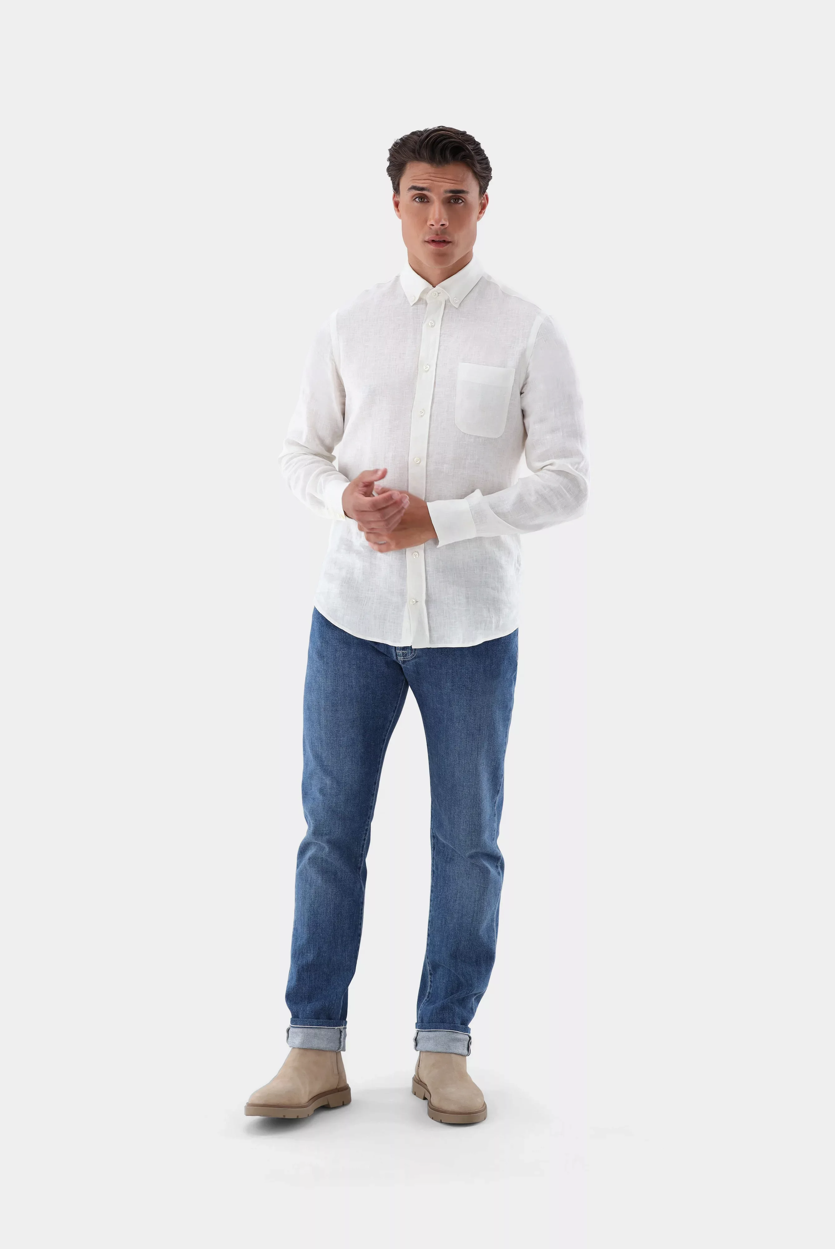 Leinenhemd mit Button-Down-Kragen Slim Fit günstig online kaufen