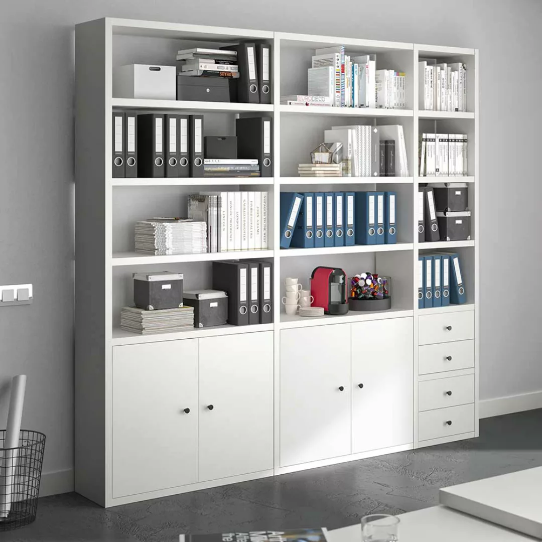 Regal Akten Arbeitszimmer in Weiß 222 cm hoch - 231 cm breit günstig online kaufen