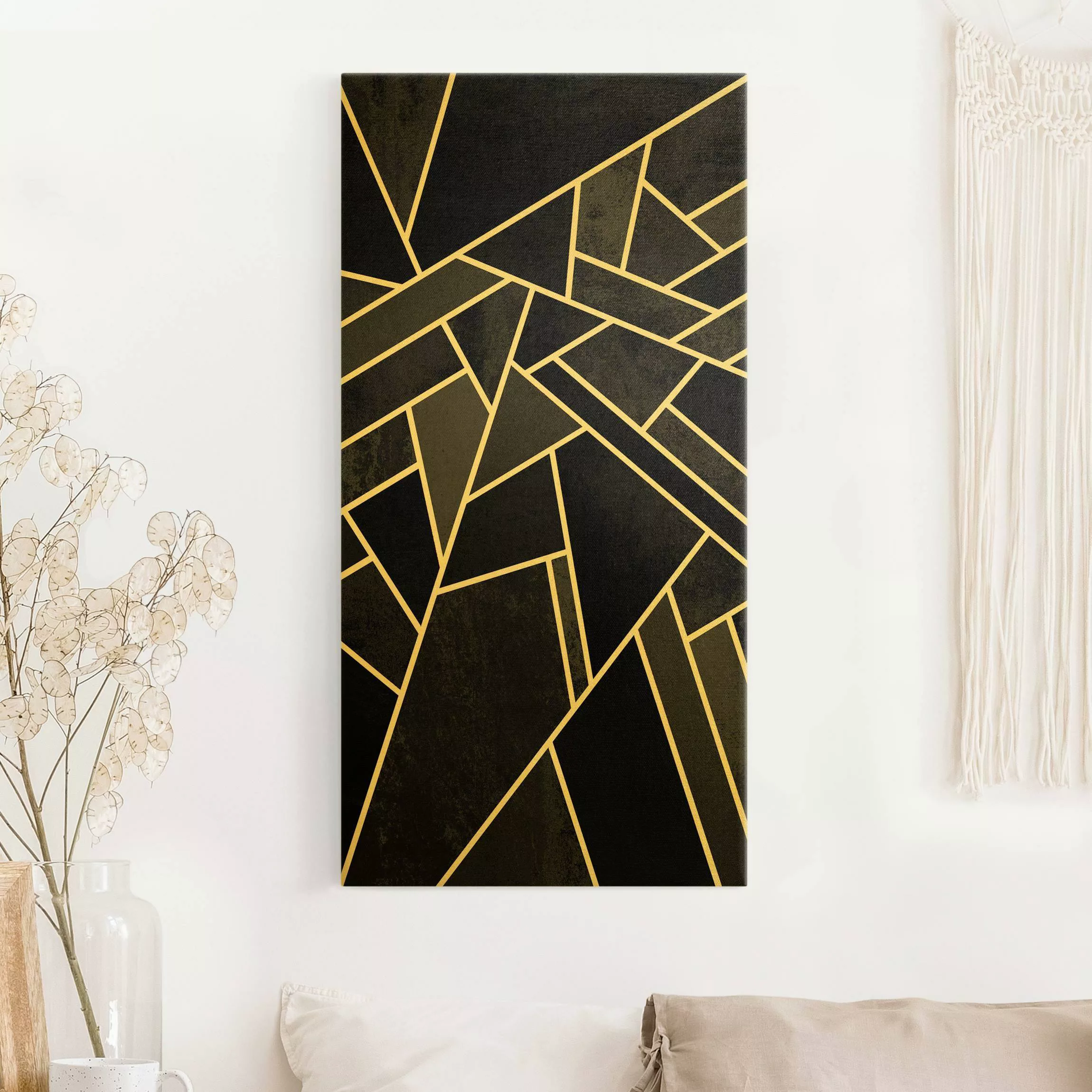 Leinwandbild Gold Goldene Geometrie - Schwarze Dreiecke günstig online kaufen