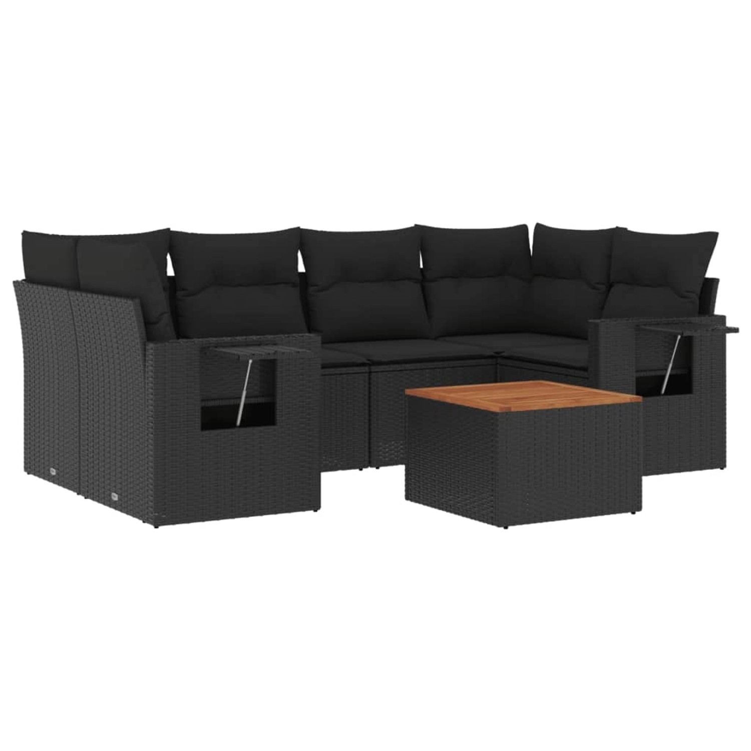 vidaXL 7-Tlg Garten-Sofagarnitur mit Kissen Schwarz Poly Rattan 3256790 günstig online kaufen