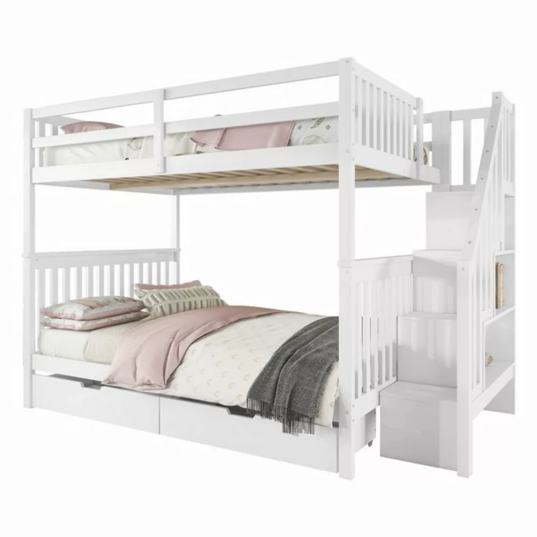 Flieks Etagenbett, Kinderbett Hochbett 140x200cm mit Stauraumtreppe und 2 S günstig online kaufen