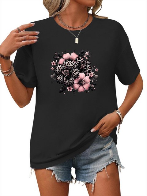 PYL T-Shirt Damen Sommer Casual T-Shirt mit Blumen Print Tee günstig online kaufen