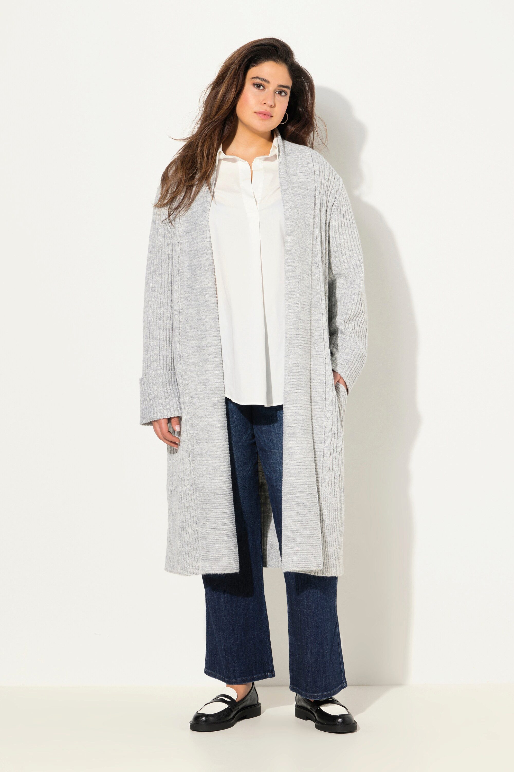 Ulla Popken Strickjacke Long-Strickjacke meliert offene günstig online kaufen