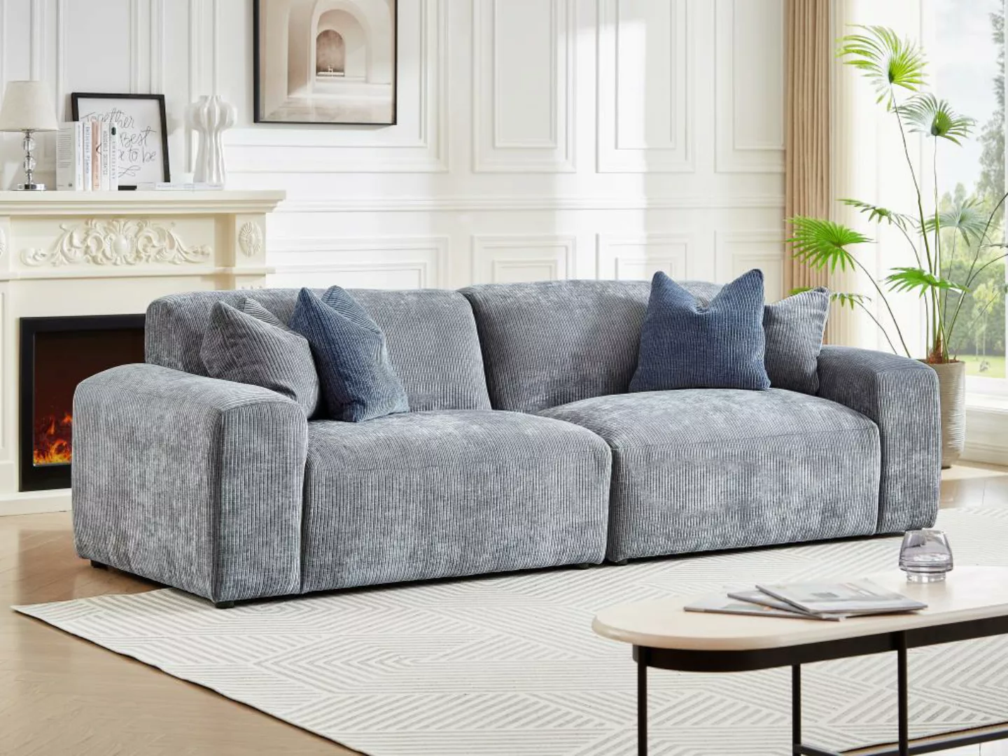 Sofa 3-Sitzer -Cord - Grau - TIRONO von Maison Céphy günstig online kaufen
