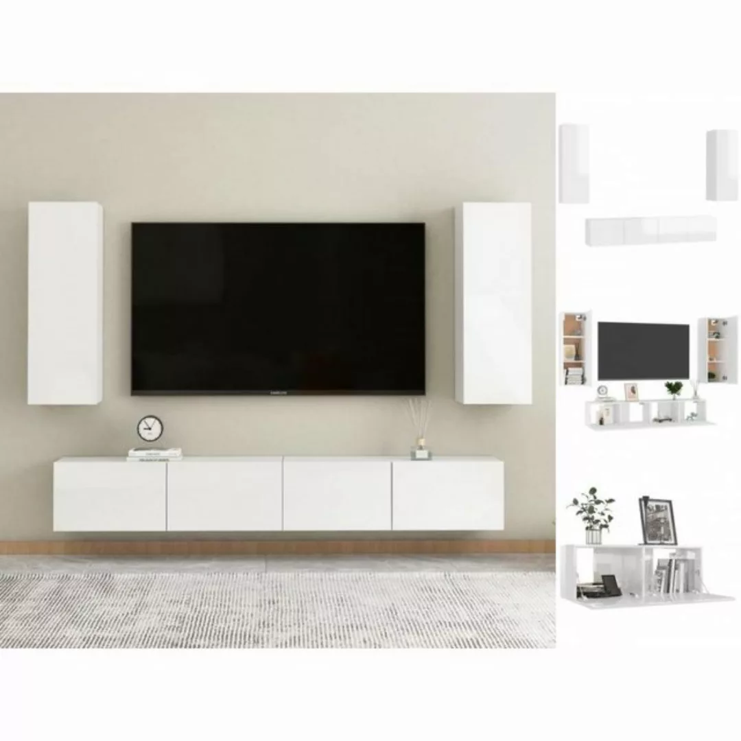 vidaXL Kleiderschrank 4-tlg TV-Schrank-Set Hochglanz-Weiß Spanplatte günstig online kaufen