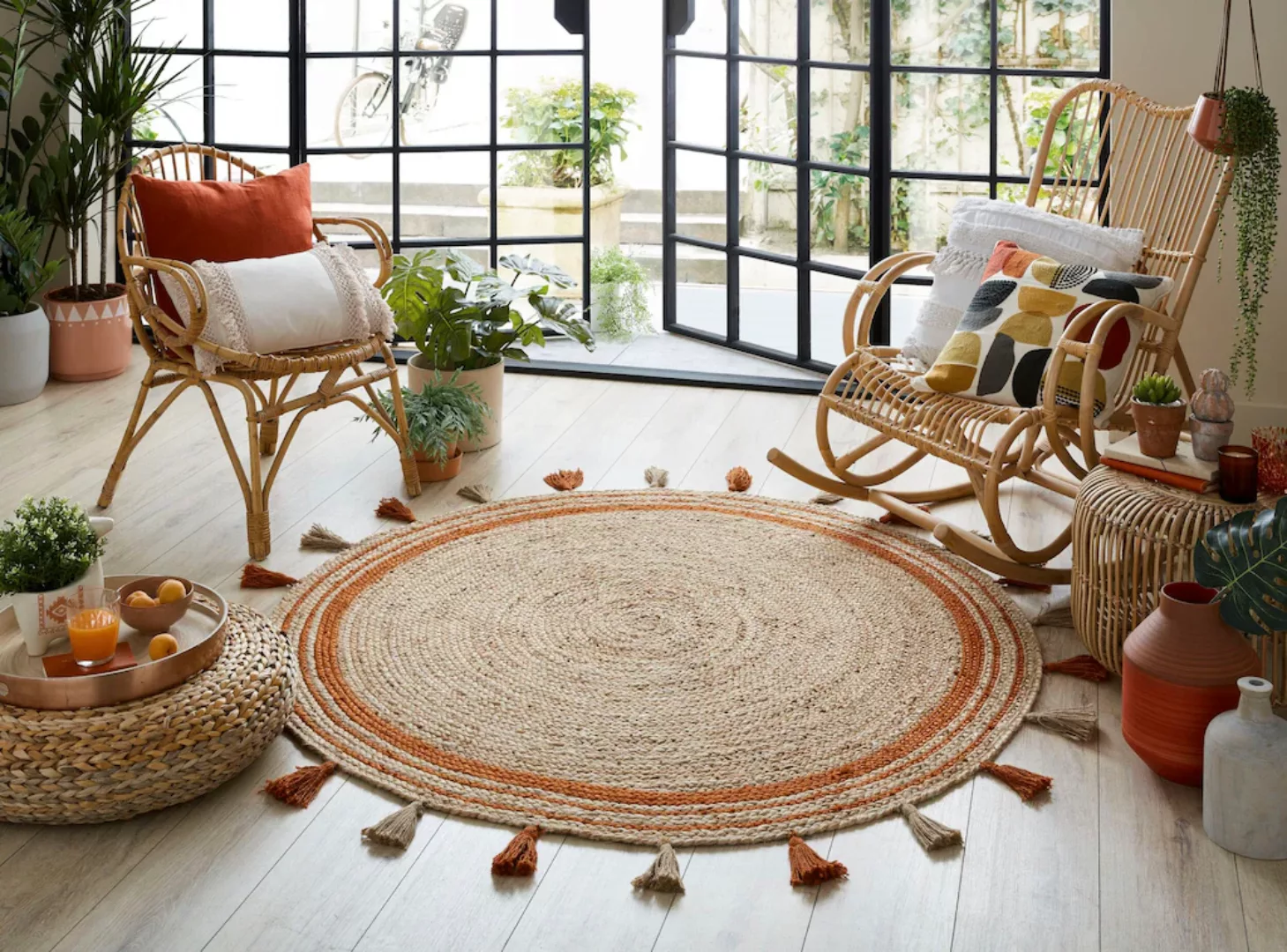 FLAIR RUGS Teppich »Istanbul«, rund, aus 100% Jute, mit Quasten & Bordüre günstig online kaufen