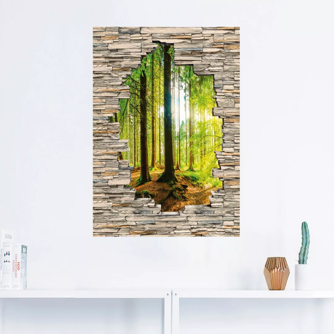 Artland Wandbild "Wald mit Bach Blick Stein Mauer", Waldbilder, (1 St.), al günstig online kaufen