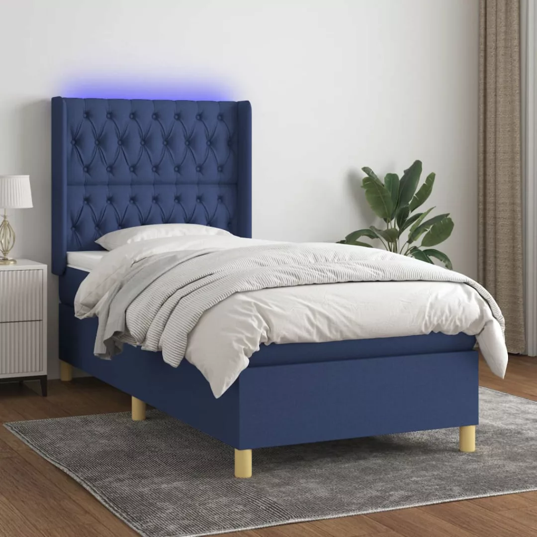 vidaXL Boxspringbett Boxspringbett mit Matratze LED Blau 100x200 cm Stoff B günstig online kaufen