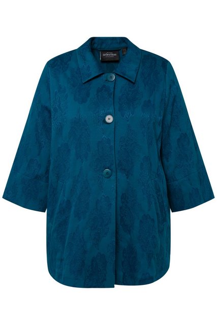 Ulla Popken Sommerjacke Jacquard-Jacke Blüten A-Linie Hemdkragen 3/4-Arm günstig online kaufen