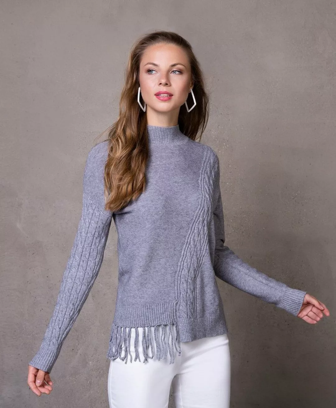 Passioni Strickpullover Asymmetrischer Pullover mit raffiniertem Strickmix günstig online kaufen