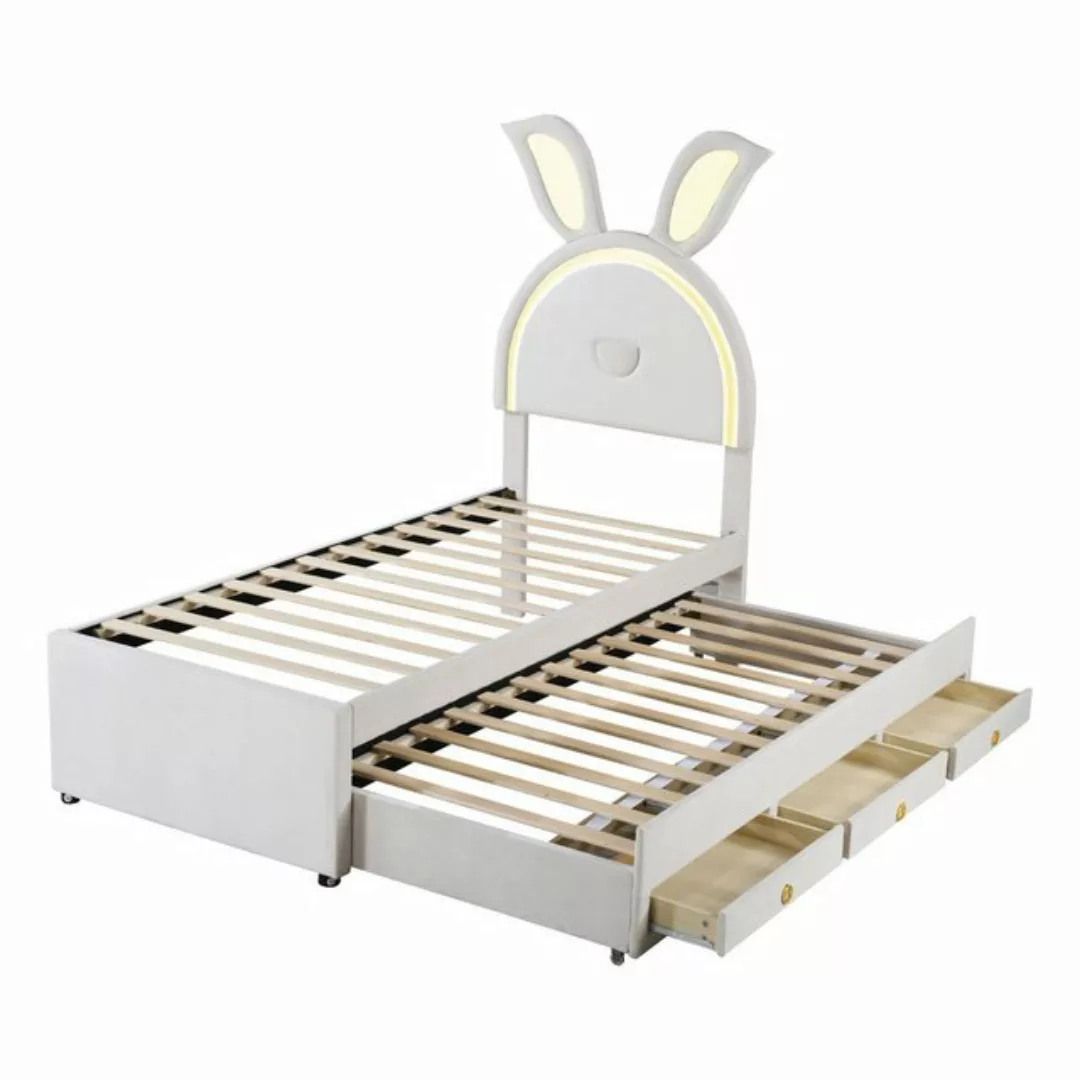 Gotagee Kinderbett LED 90x200cm mit ausziehbarem Polsterbett Einzelbett Sam günstig online kaufen