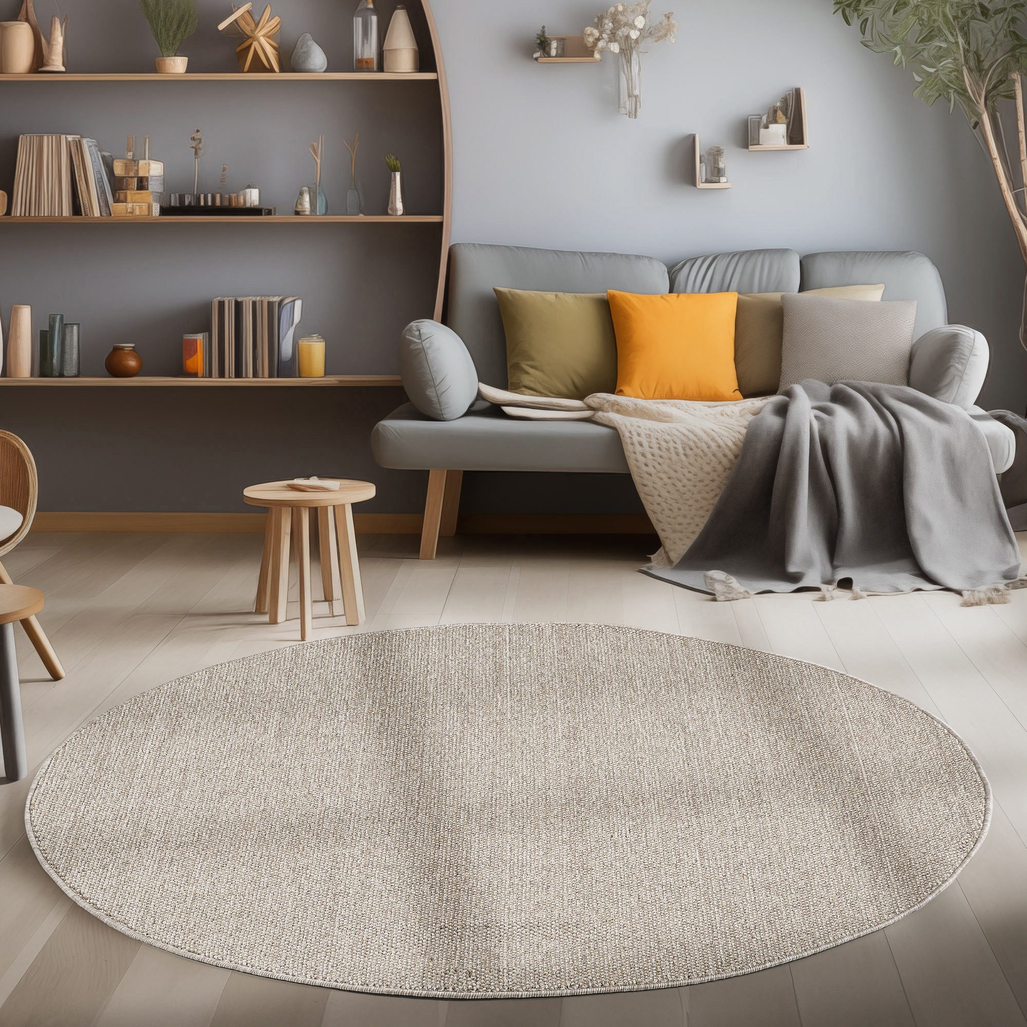 Carpettex Schlingenteppich Unicolor, Rund, Höhe: 7 günstig online kaufen
