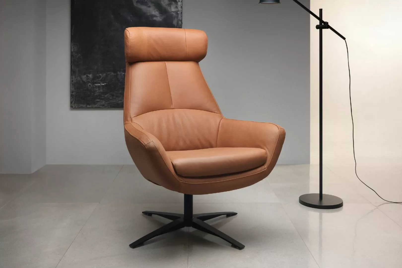 KAWOLA Drehsessel BALTIC XL Sessel Leder schwarz günstig online kaufen