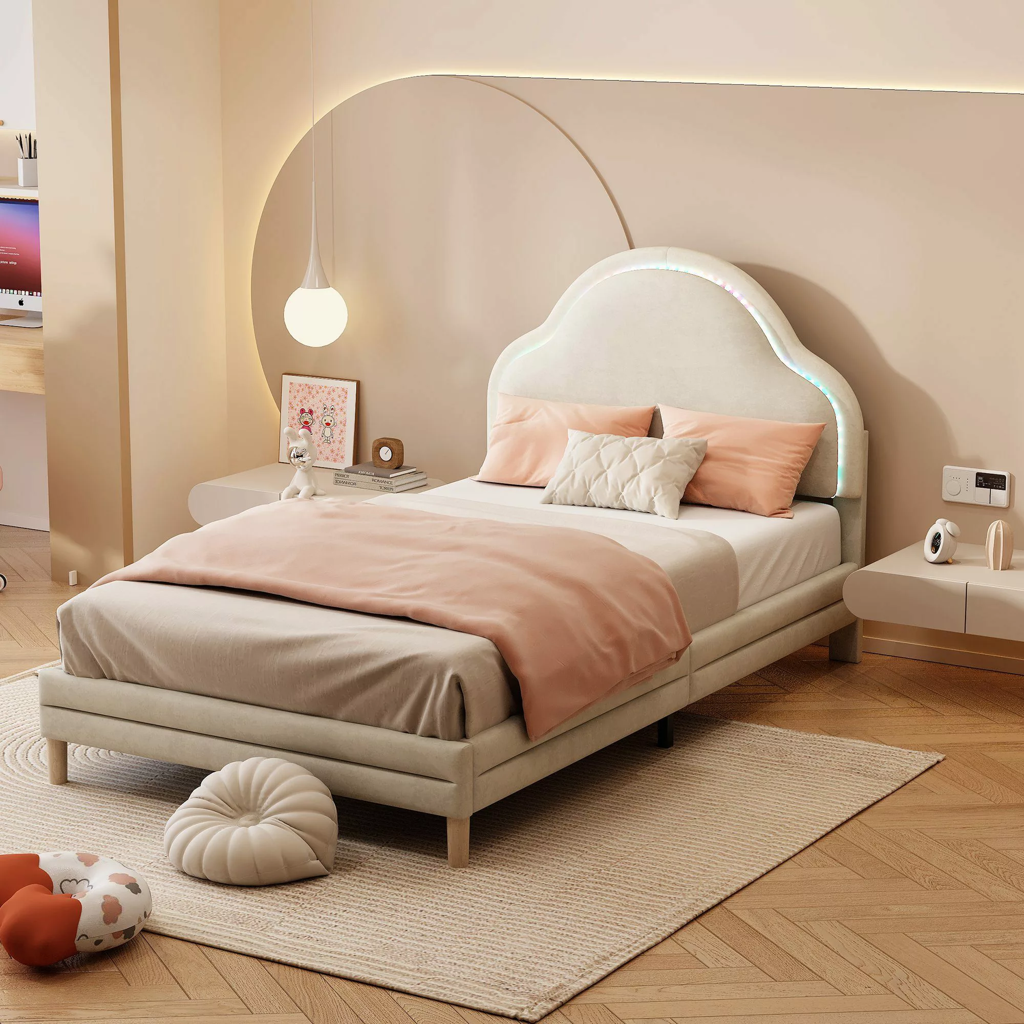 Flieks Polsterbett, LED Beleuchtung Kinderbett Einzelbett günstig online kaufen