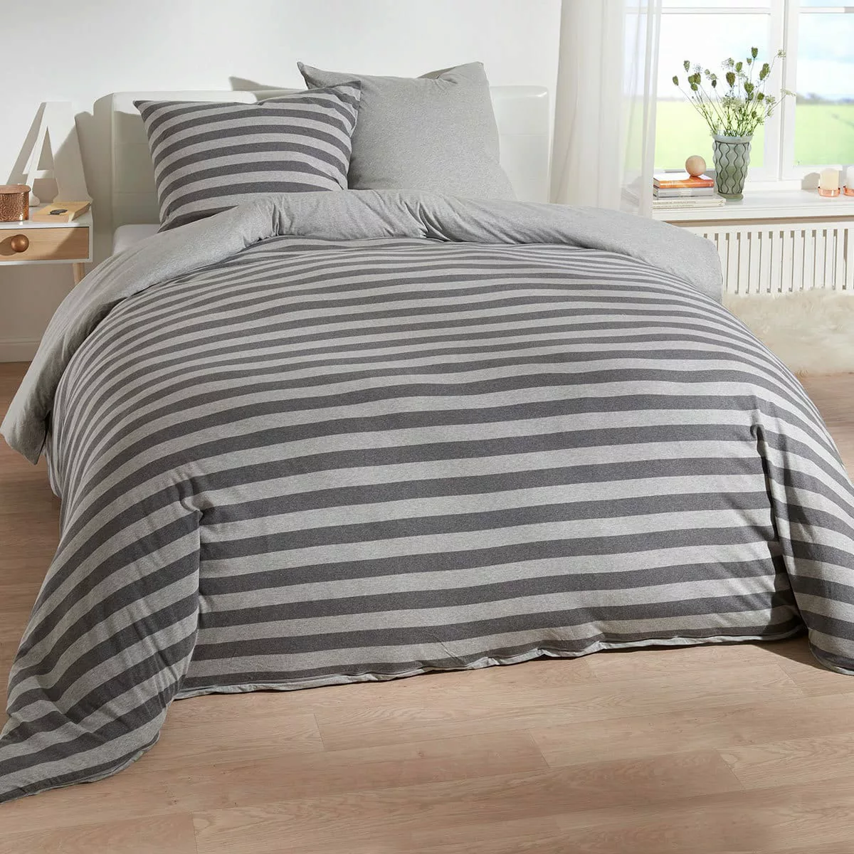 Traumschlaf Jersey Melange Wendebettwäsche Stripe grau günstig online kaufen