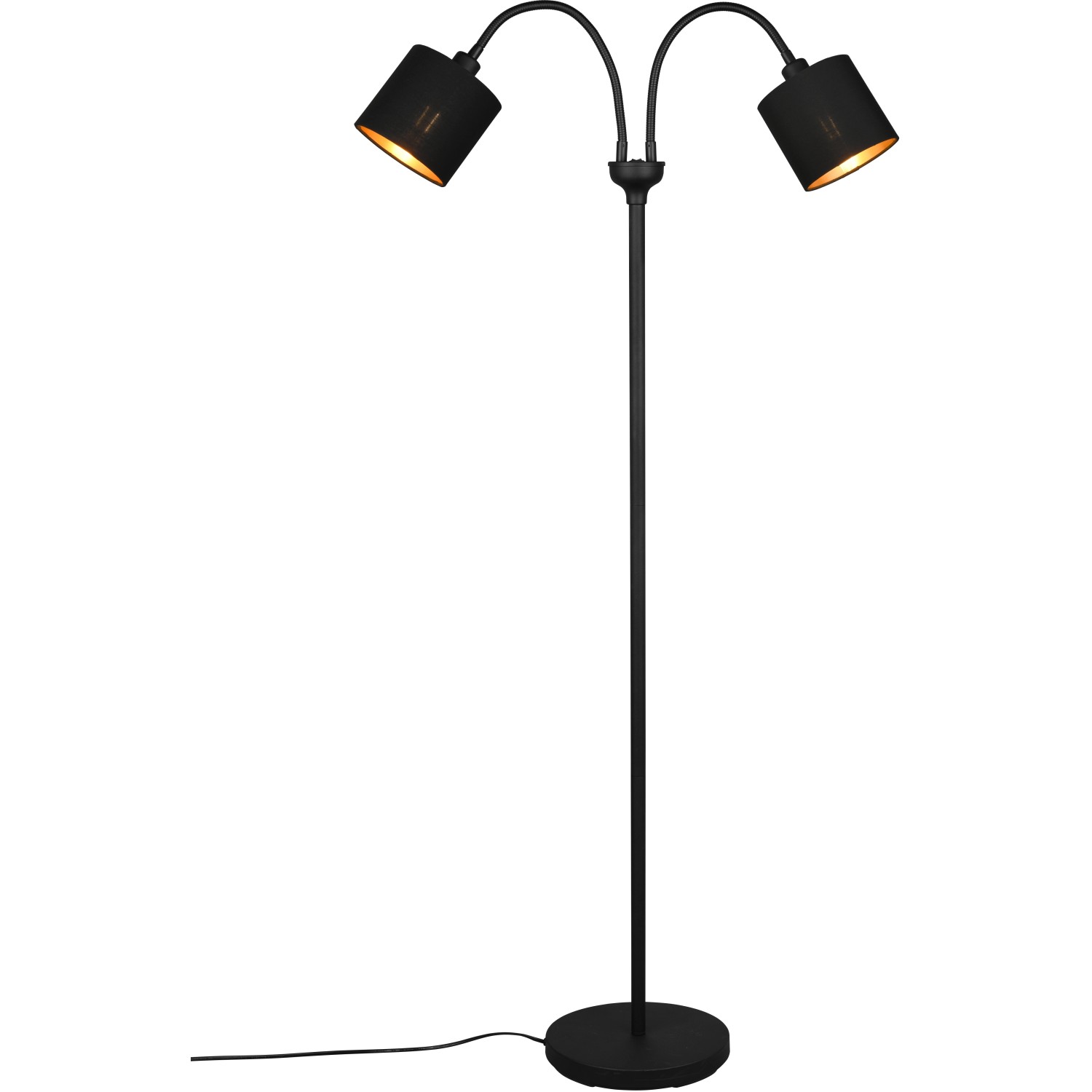 Stehlampe Tommy, schwarz/gold, Höhe 130 cm, 2-flg. Stoff günstig online kaufen