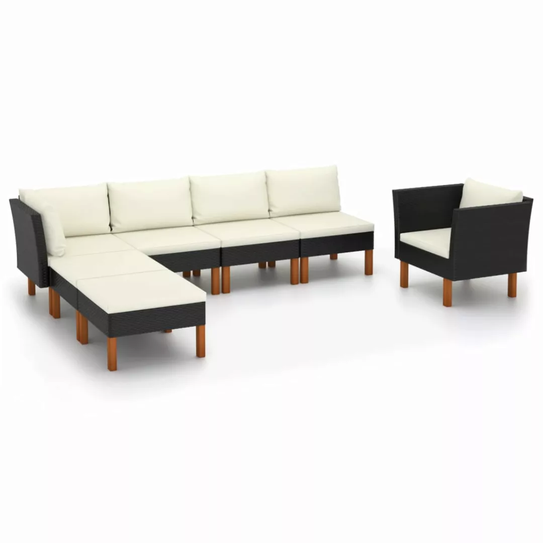 8-tlg. Garten-lounge-set Poly Rattan Eukalyptusholz Schwarz günstig online kaufen