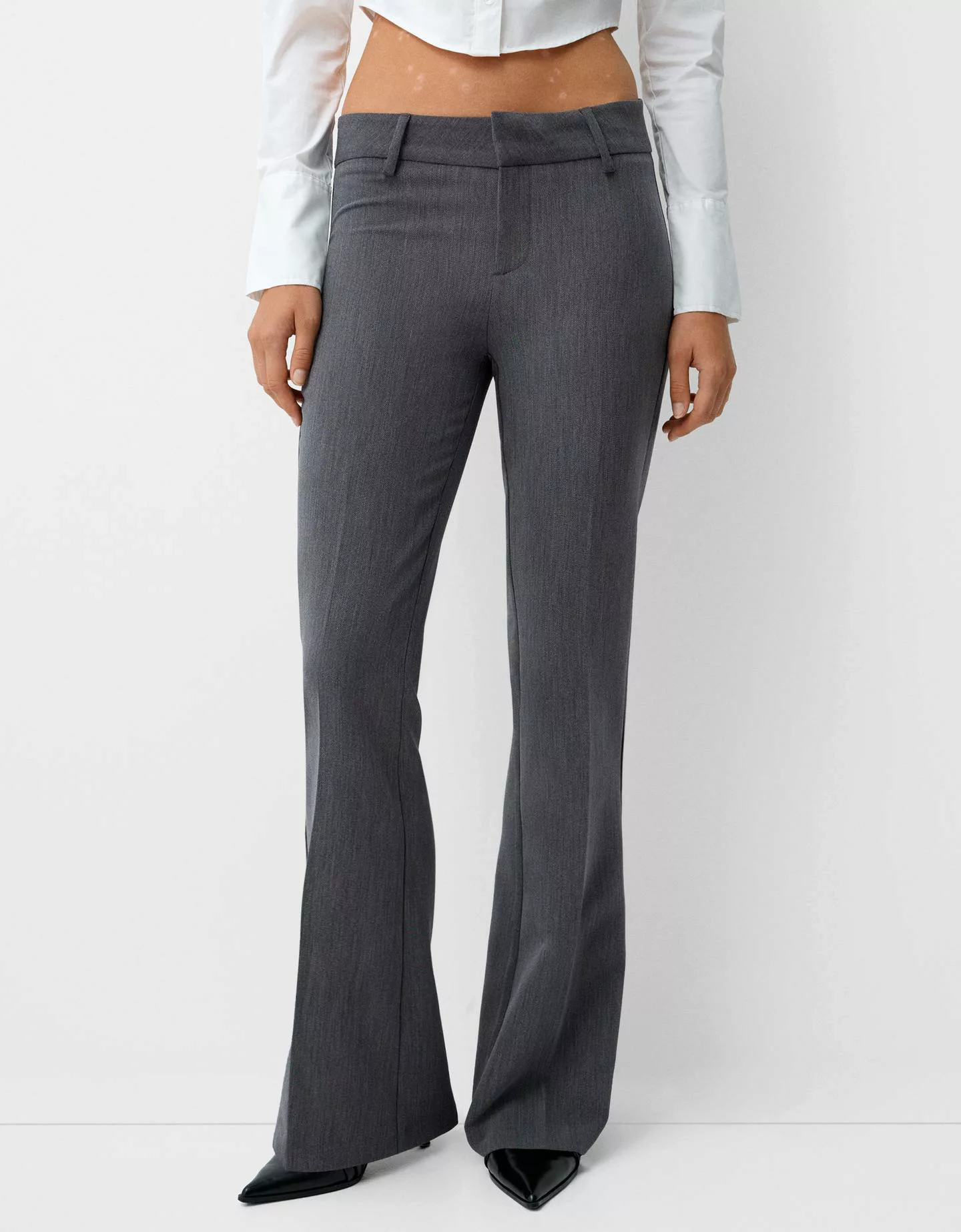 Bershka Tailoring-Schlaghose Damen 34 Dunkelgrau günstig online kaufen