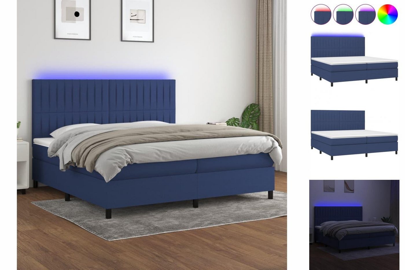 vidaXL Boxspringbett Boxspringbett mit Matratze LED Blau 200x200 cm Stoff B günstig online kaufen