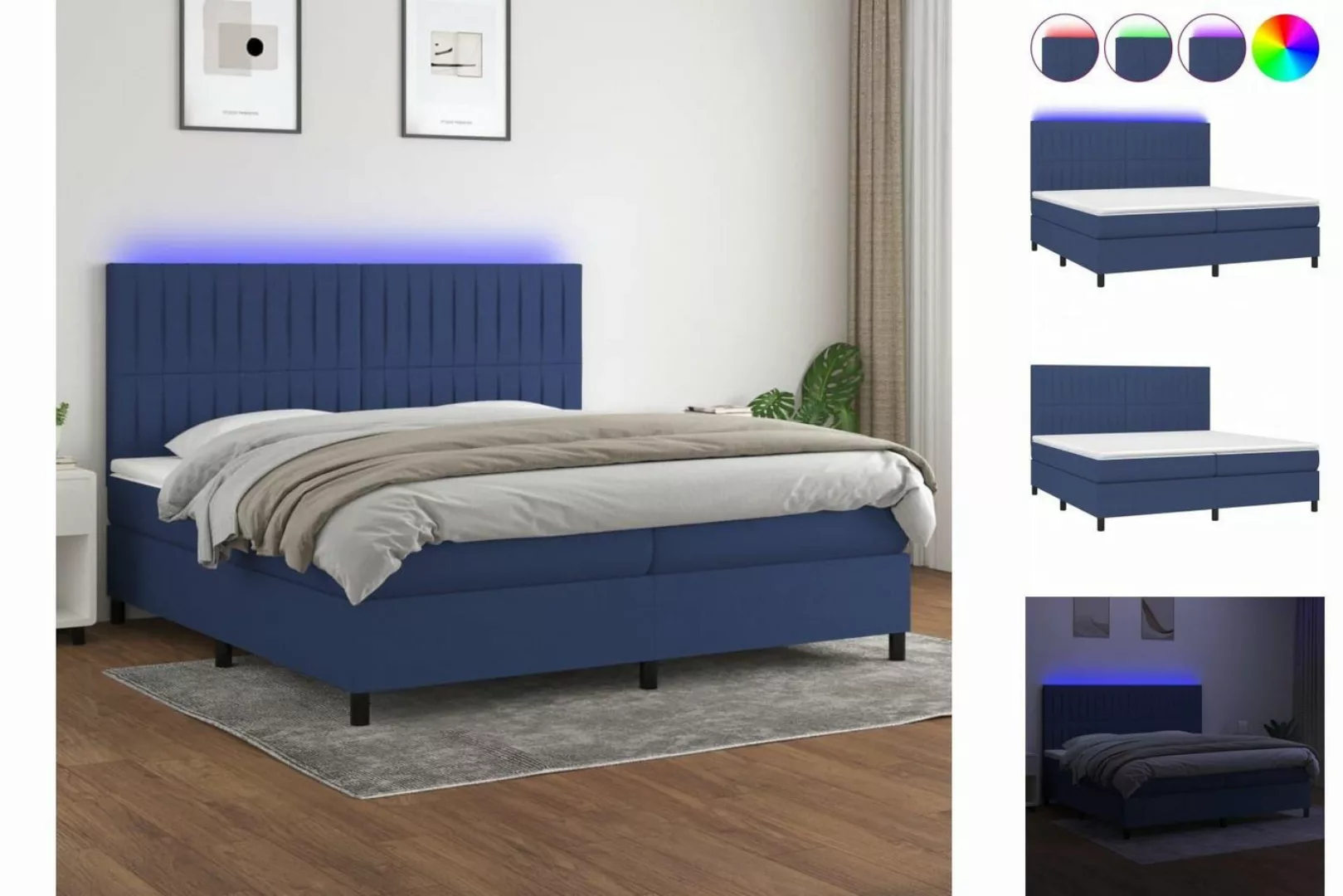 vidaXL Boxspringbett Boxspringbett mit Matratze LED Blau 200x200 cm Stoff B günstig online kaufen