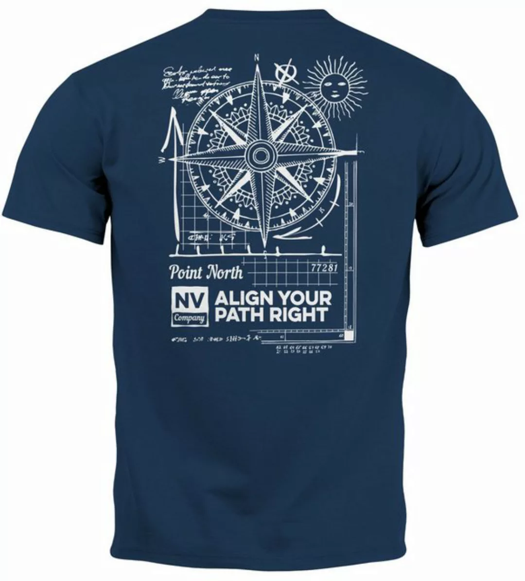 Neverless Print-Shirt Herren T-Shirt Backprint Maritim Kompass Segeln Somme günstig online kaufen