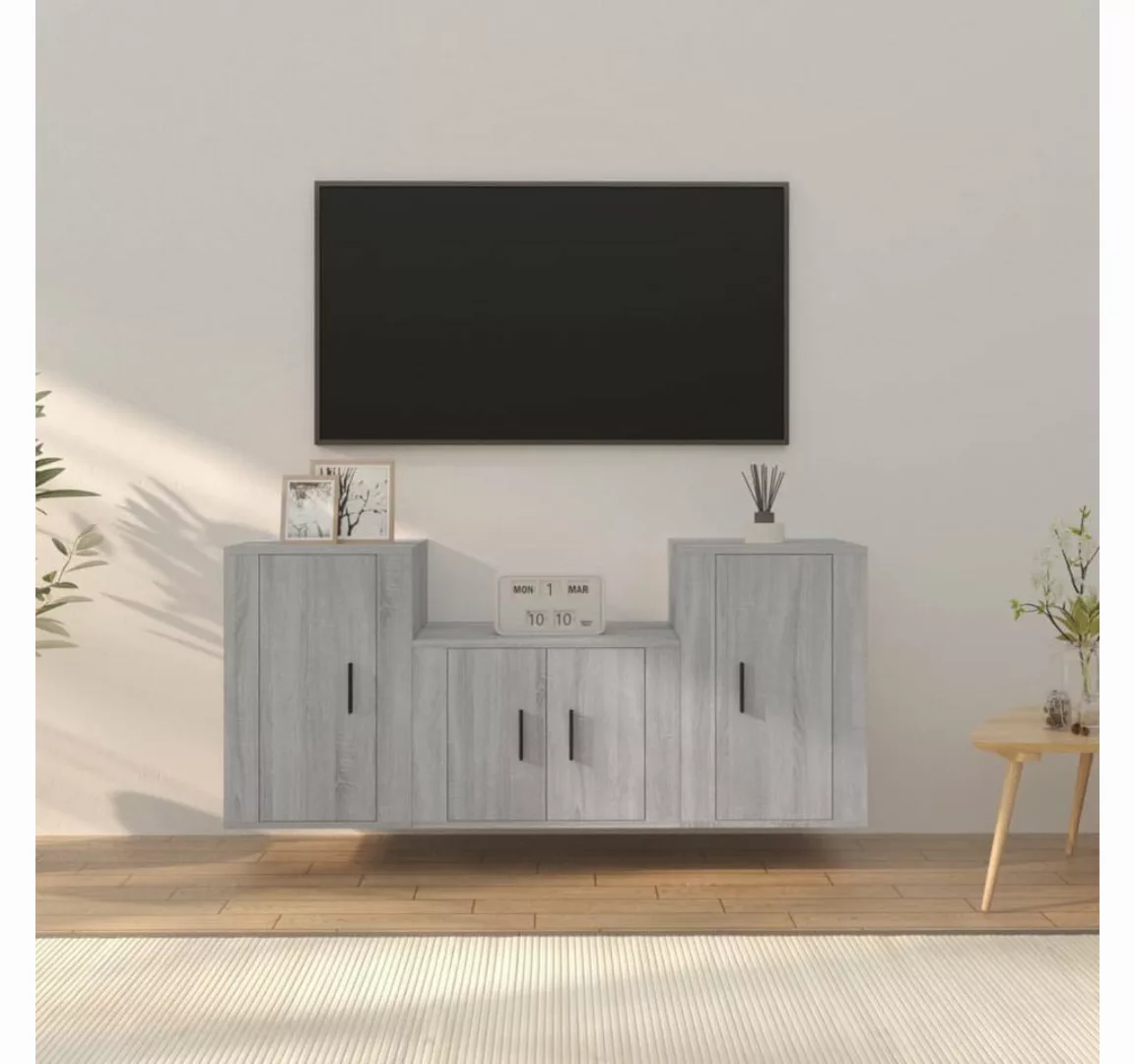 furnicato TV-Schrank 3-tlg. TV-Schrank-Set Grau Sonoma Holzwerkstoff günstig online kaufen