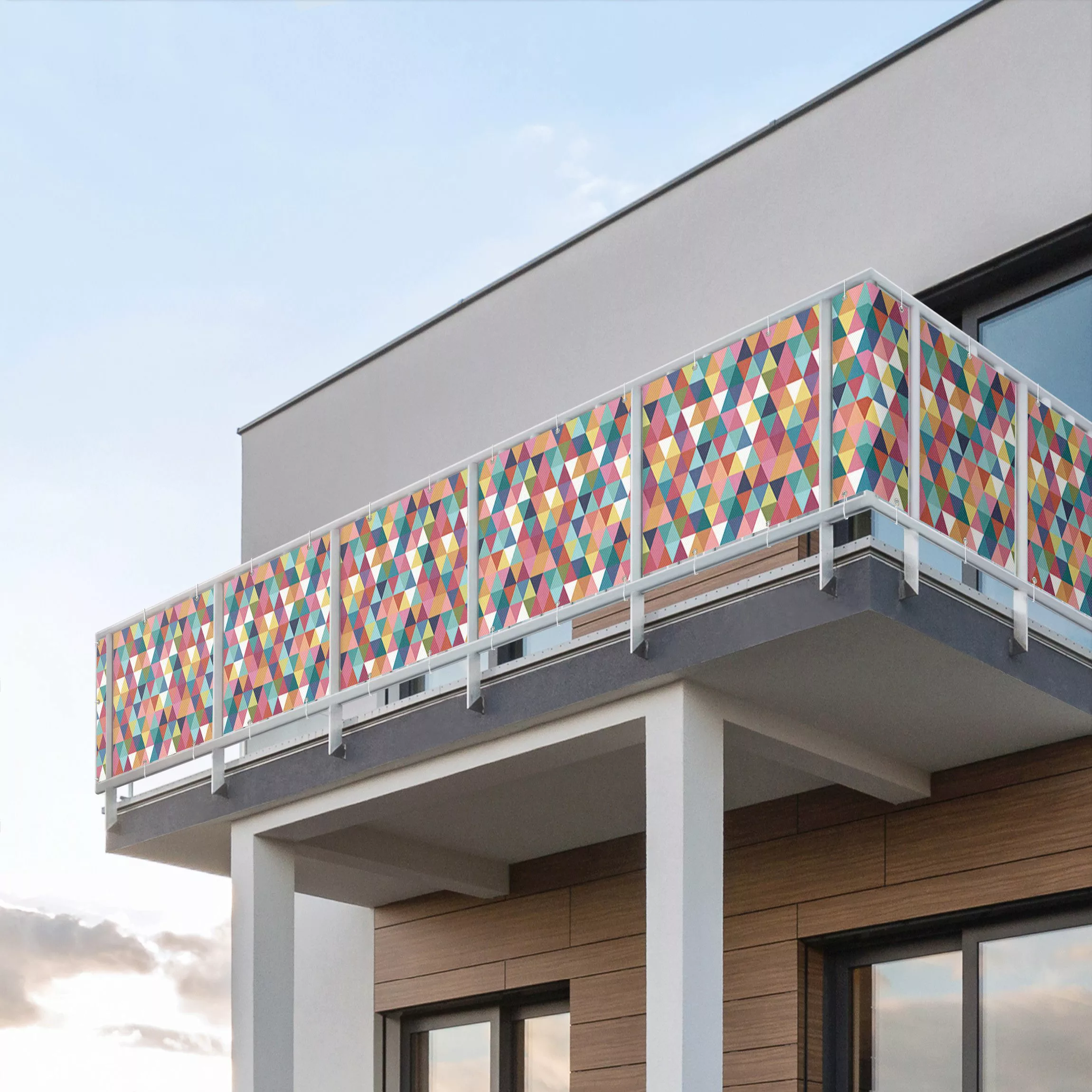 Balkon Sichtschutz Buntes Dreieck-Muster II günstig online kaufen