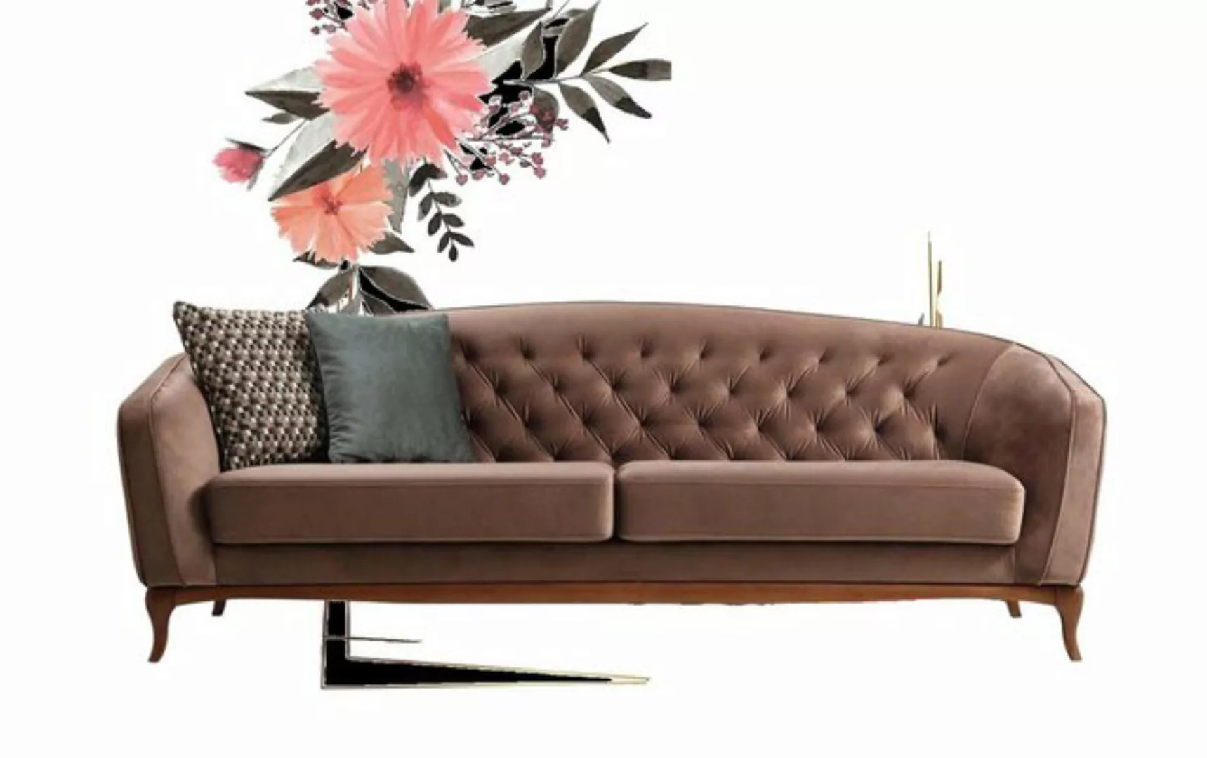 JVmoebel Sofa Brauner Luxus Sofa Dreisitzer mit Holzfüßen Modern Couch, Mad günstig online kaufen