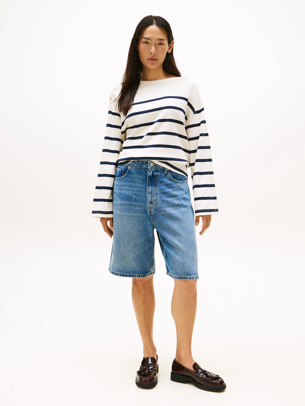 Tommy Hilfiger Langarmshirt "LWK GOLD BUTTON BOAT-NK LS TEE", mit goldfarbe günstig online kaufen