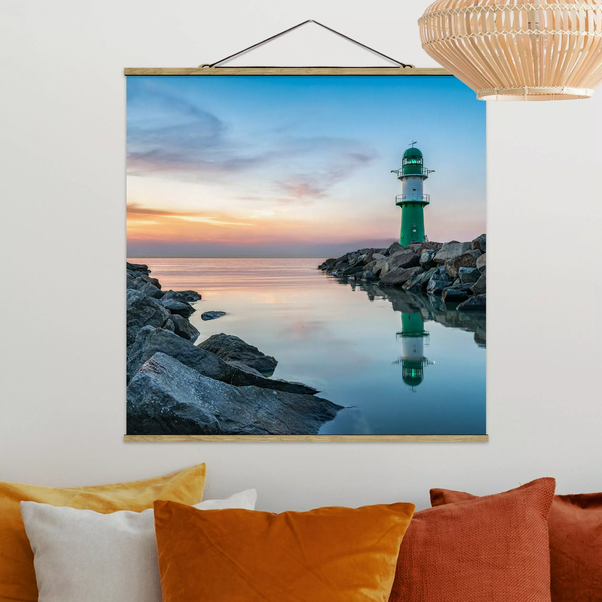 Stoffbild mit Posterleisten Sunset at the Lighthouse günstig online kaufen