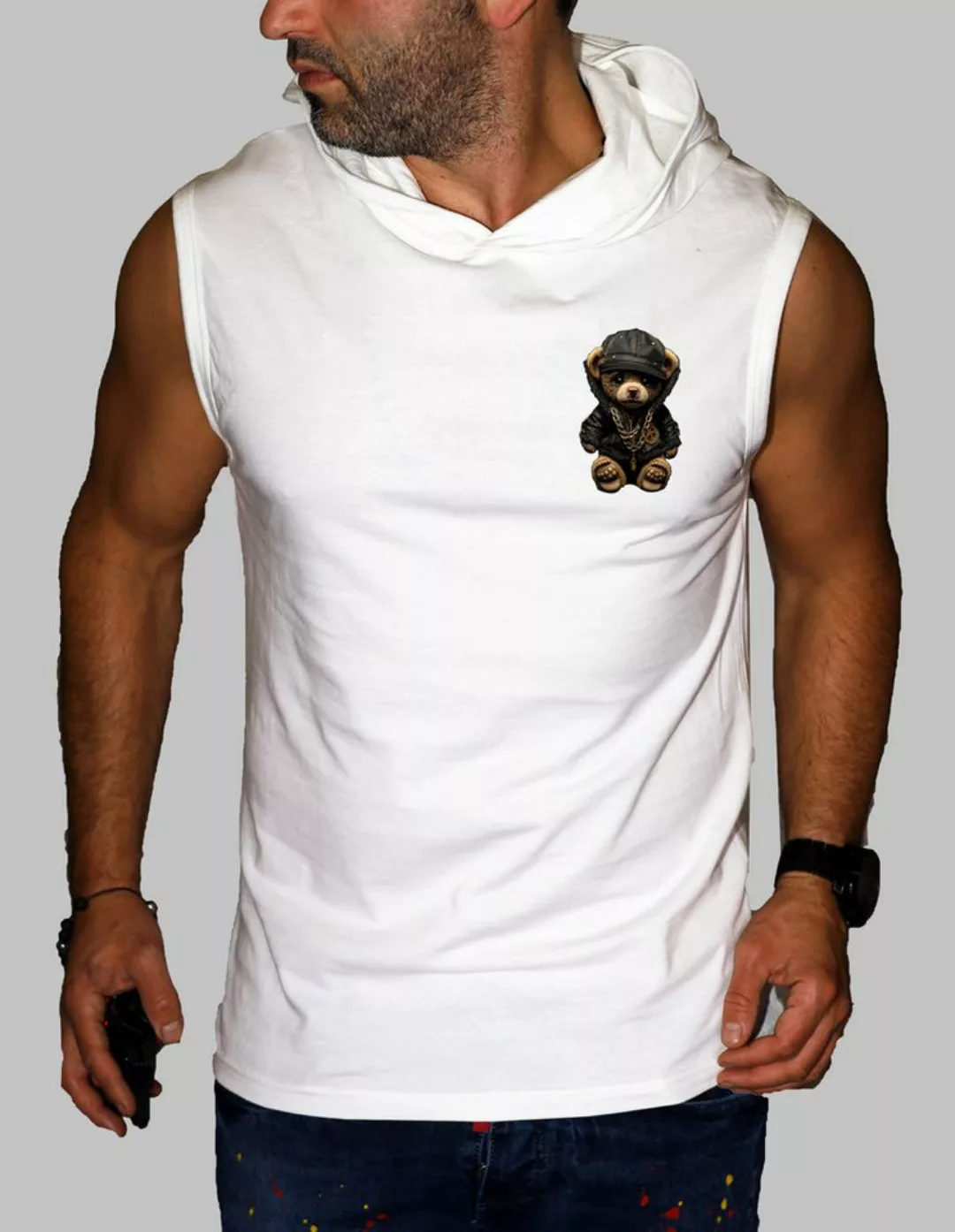 RMK Tanktop Herren Tanktop Muskelshirt Gym Ärmellos Shirt mit Teddybär Druc günstig online kaufen