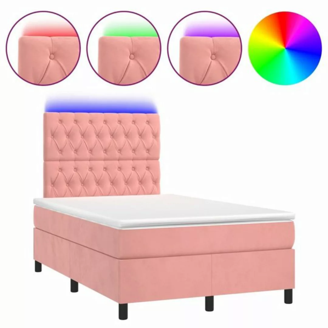 vidaXL Boxspringbett Boxspringbett mit Matratze LED Rosa 120x200 cm Samt Be günstig online kaufen