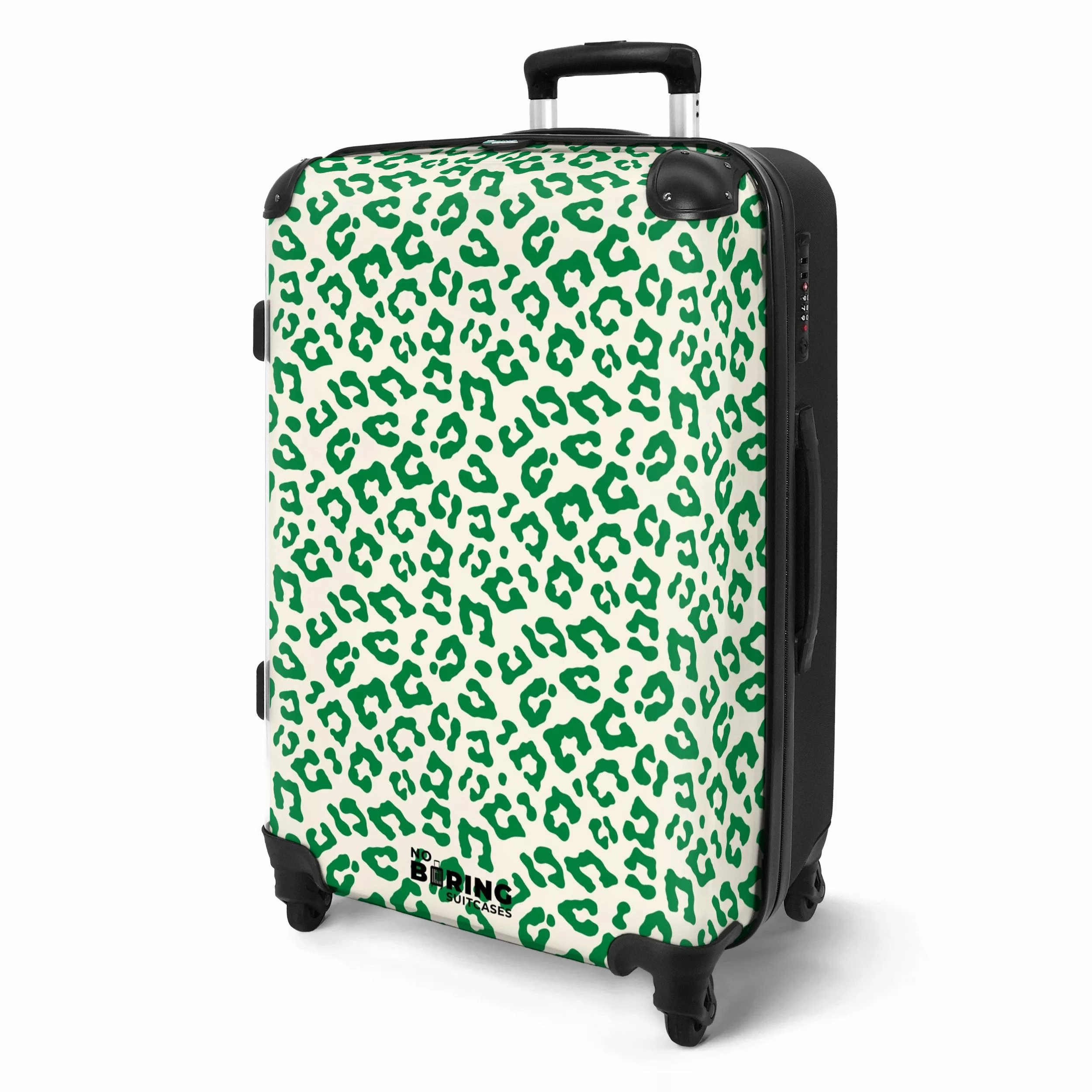 NoBoringSuitcases.com© Hartschalen-Trolley Grün mit weißem Pantherdruck günstig online kaufen