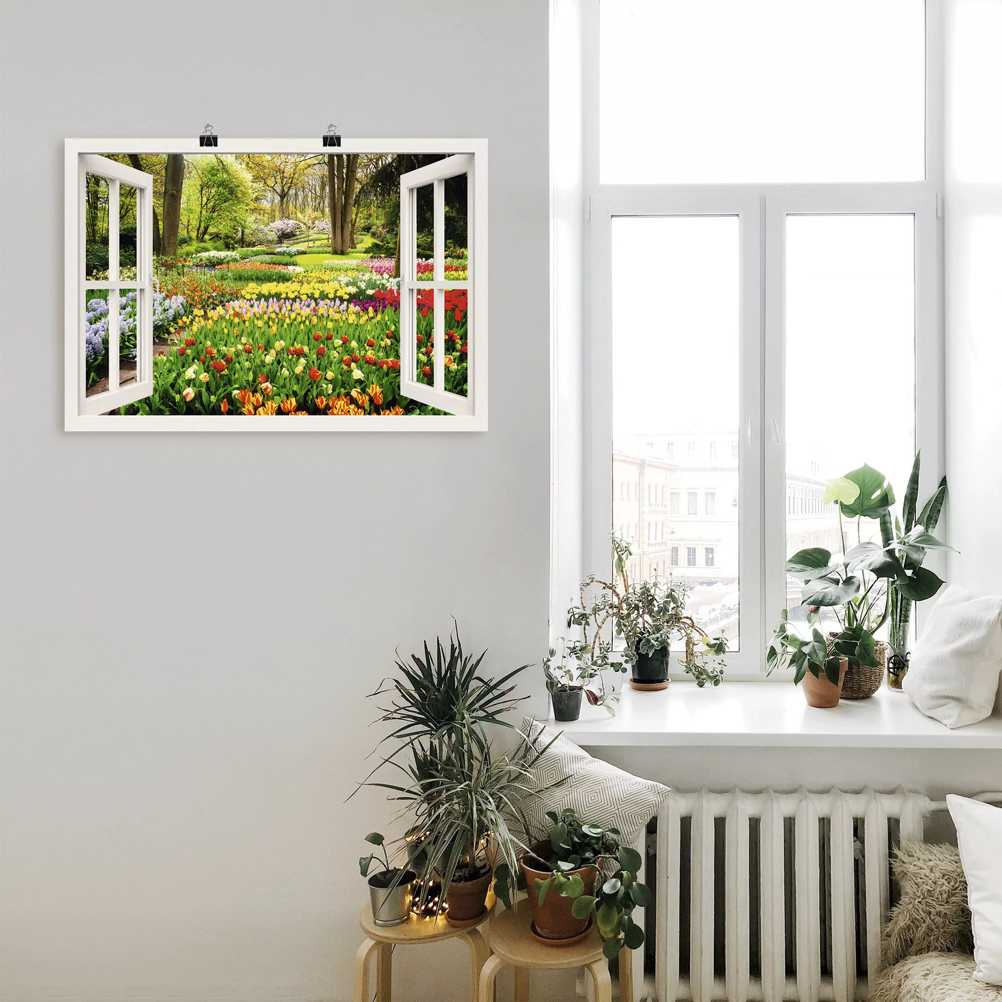 Artland Wandbild "Fensterblick Tulpen Garten Frühling", Fensterblick, (1 St günstig online kaufen