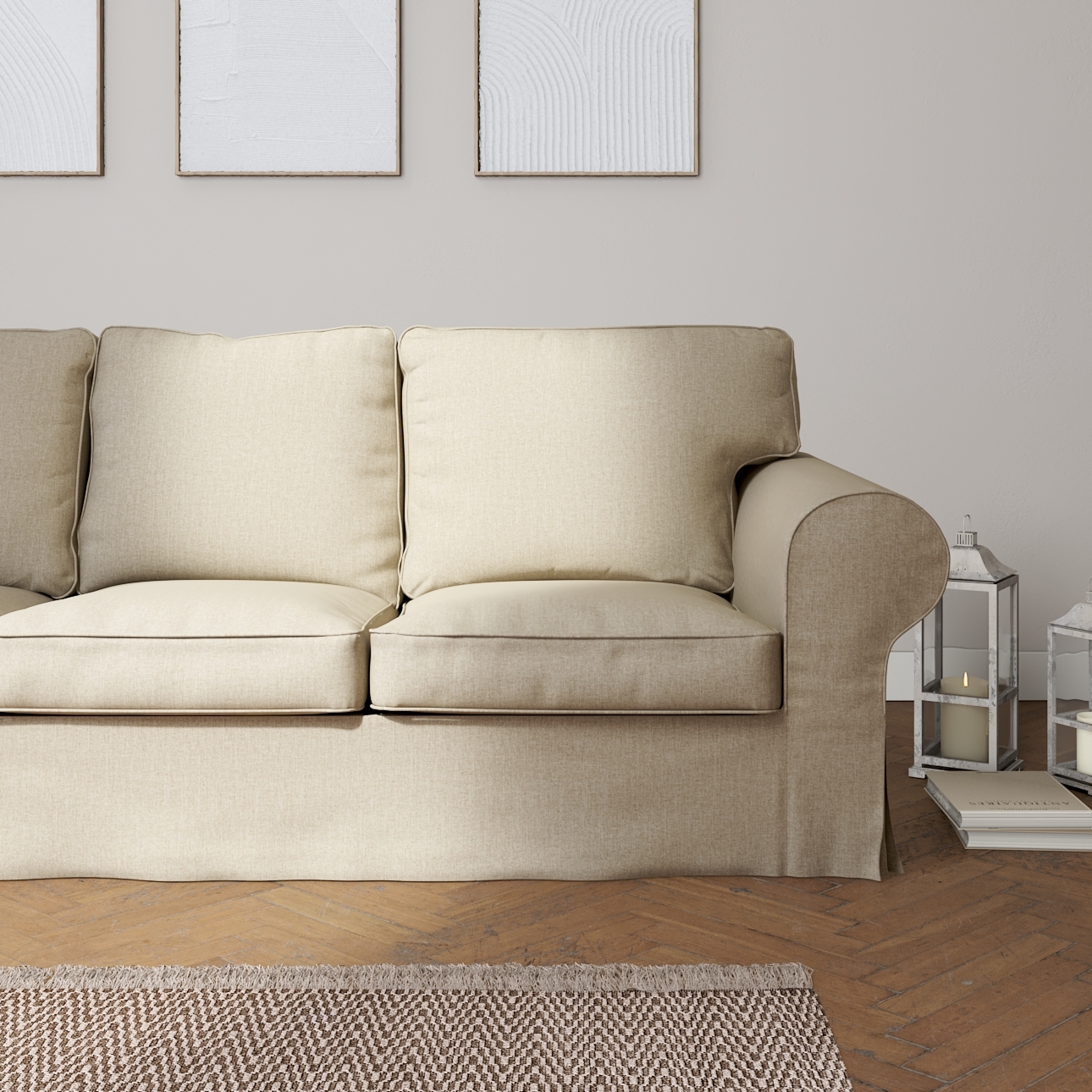 Bezug für Ektorp 3-Sitzer Sofa nicht ausklappbar, beige- grau, Sofabezug fü günstig online kaufen