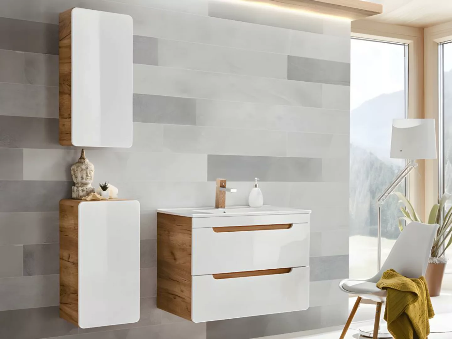 Hängende Badezimmersäule - 32 x 35 x 68 cm - Naturfarben & Weiß - ARUBA günstig online kaufen