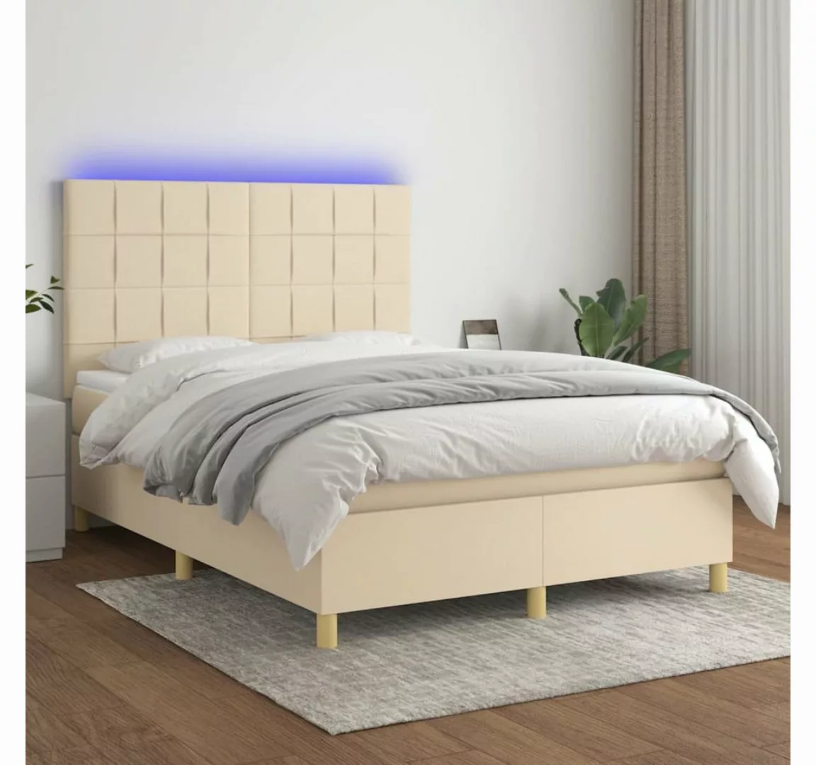 vidaXL Boxspringbett Boxspringbett mit Matratze LED Creme 140x200 cm Stoff günstig online kaufen