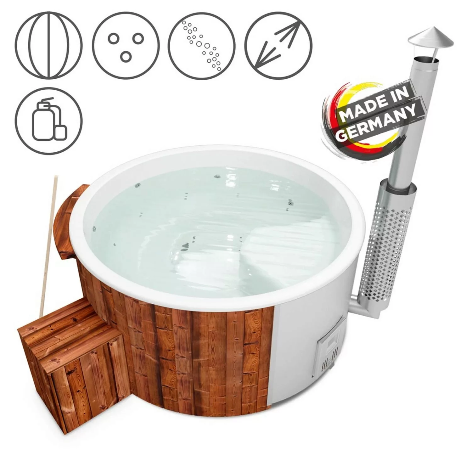Holzklusiv Hot Tub Saphir 200 Thermoholz Spa Deluxe Clean Wanne Weiß günstig online kaufen