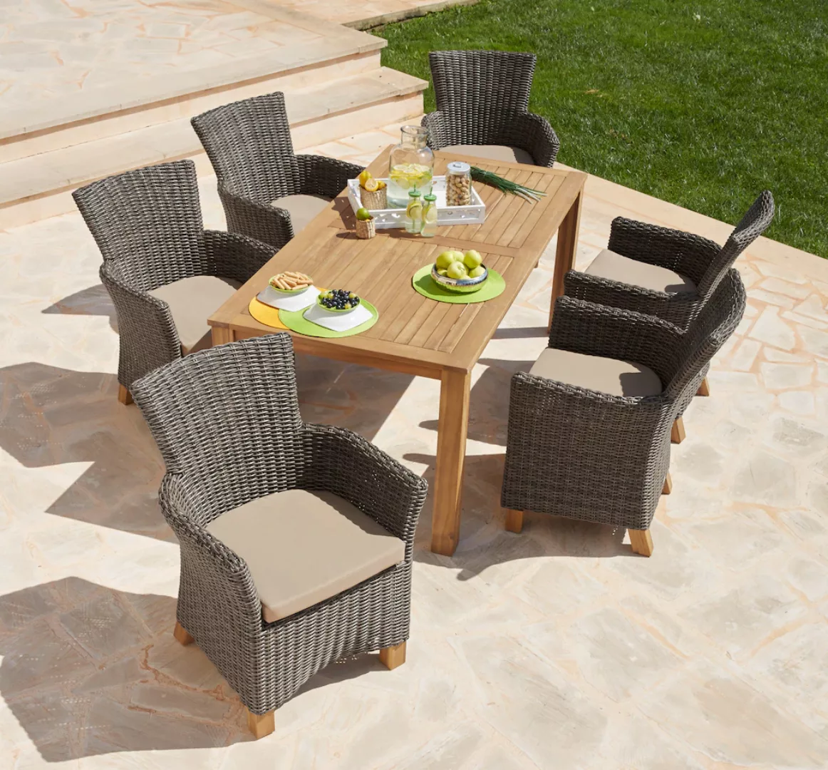 MERXX Garten-Essgruppe "Toskana", (13 tlg.), 6 Sessel, Tisch 185x90cm, Poly günstig online kaufen