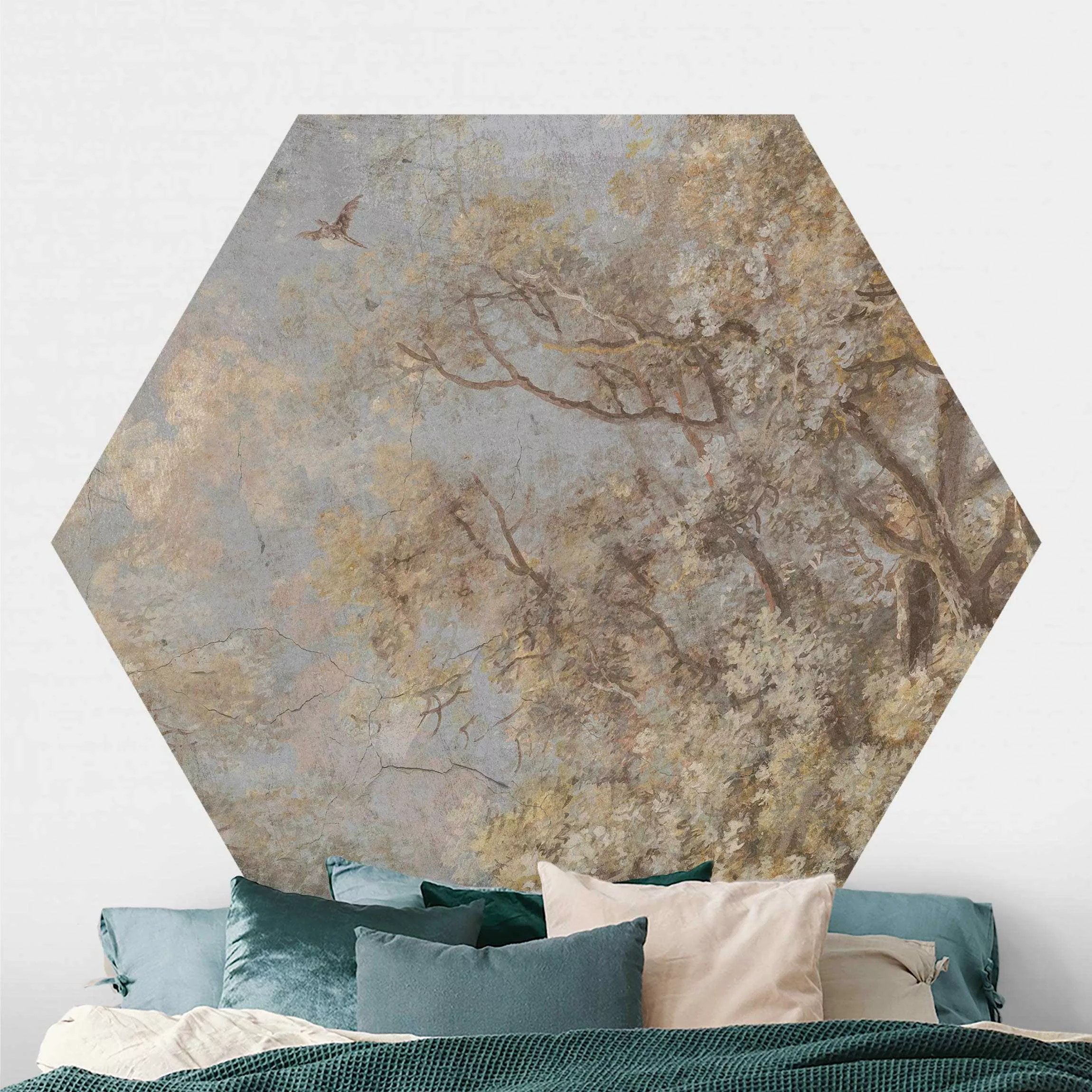 Hexagon Tapete selbstklebend Verwunschener Wald am Morgen günstig online kaufen