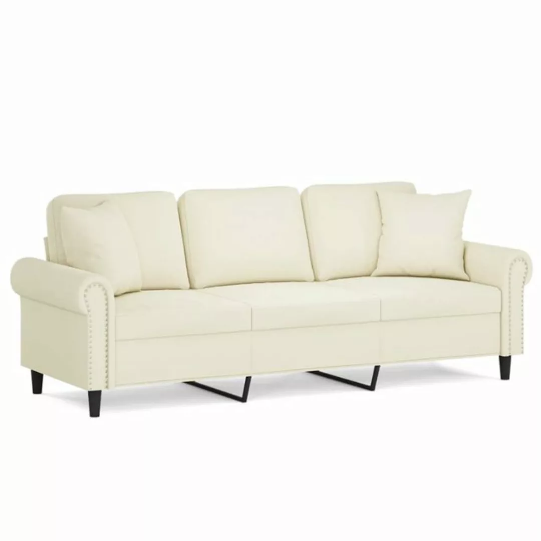 vidaXL Sofa, 3-Sitzer-Sofa mit Zierkissen Creme 180 cm Samt günstig online kaufen