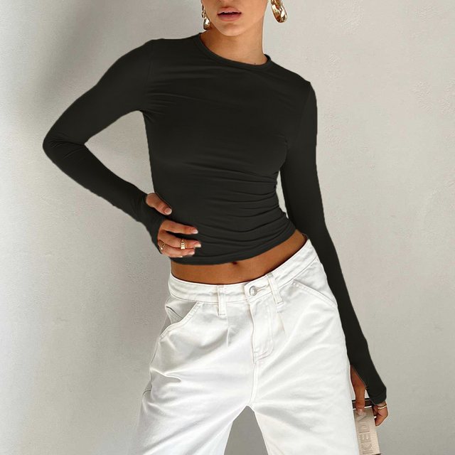 KIKI Plisseebluse Damen T-Shirt Slim Bottoming Shirt Tops für Damen obertei günstig online kaufen