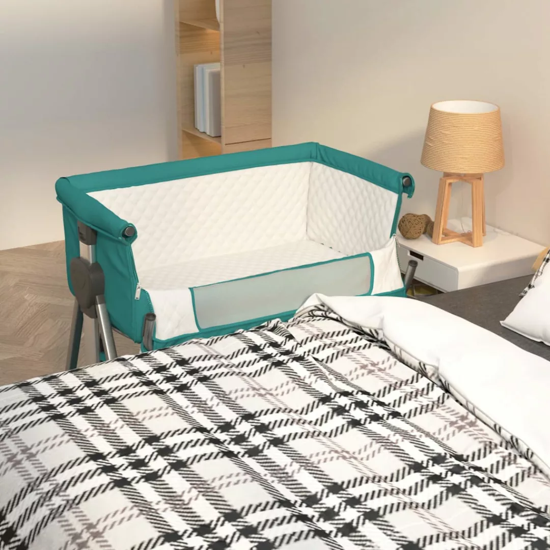 vidaXL Kinderbett Babybett mit Matratze Grün Leinenstoff Mobil Reisebett Ba günstig online kaufen