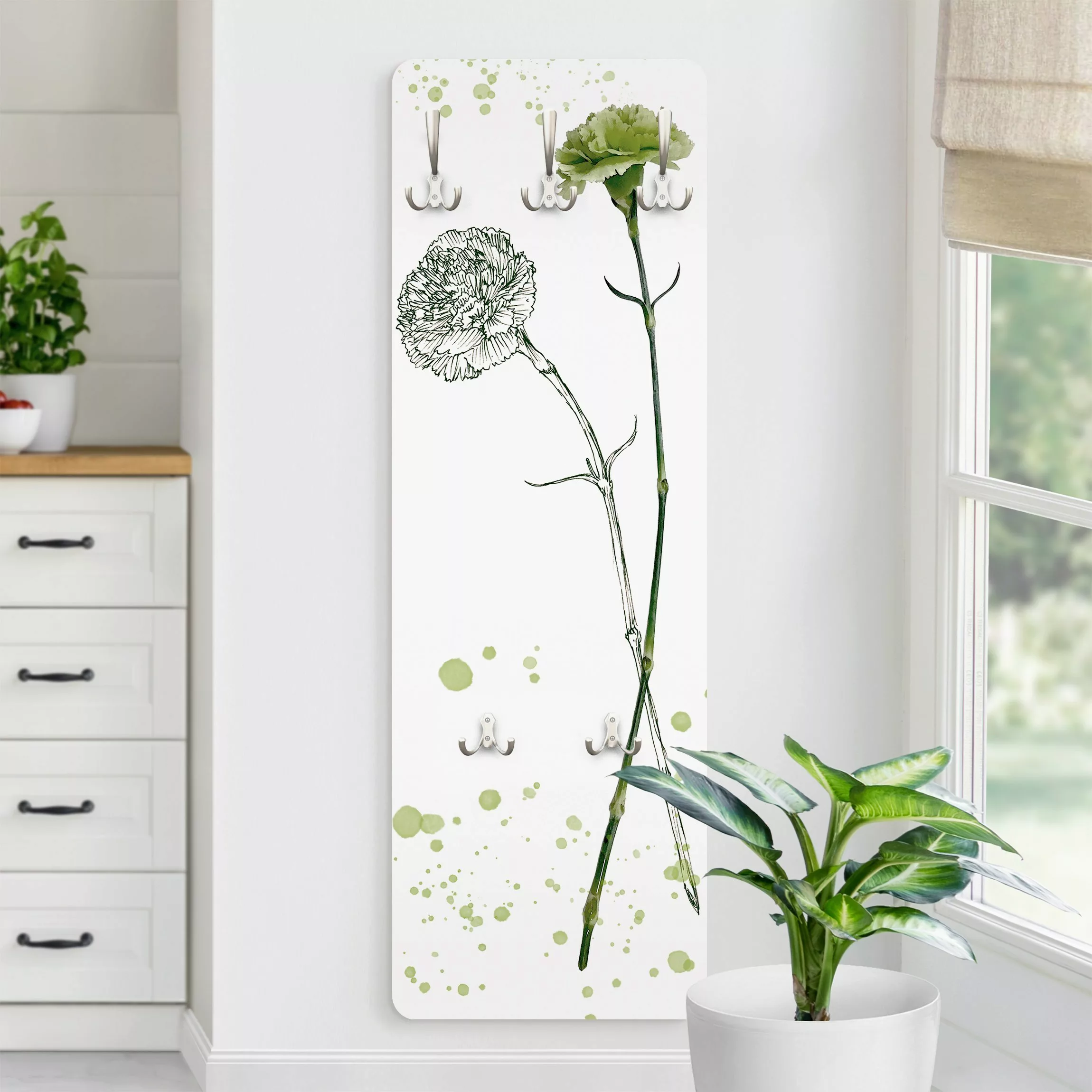 Wandgarderobe Holzpaneel Blumen Botanisches Aquarell - Nelke günstig online kaufen