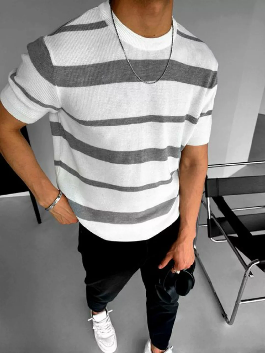 Abluka T-Shirt KNITTED T-SHIRT WITH STRIPED STRUCTURE günstig online kaufen